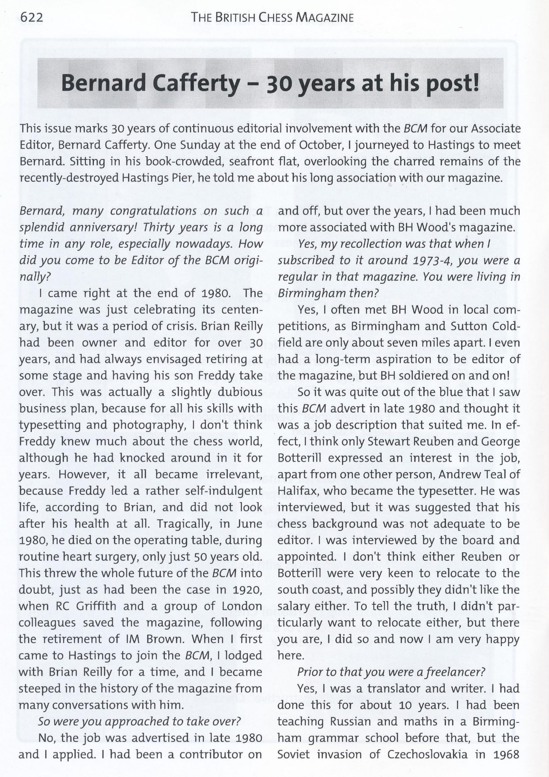 British Chess Magazine, Volume CXXX (103), Number 12, December, Page 622
