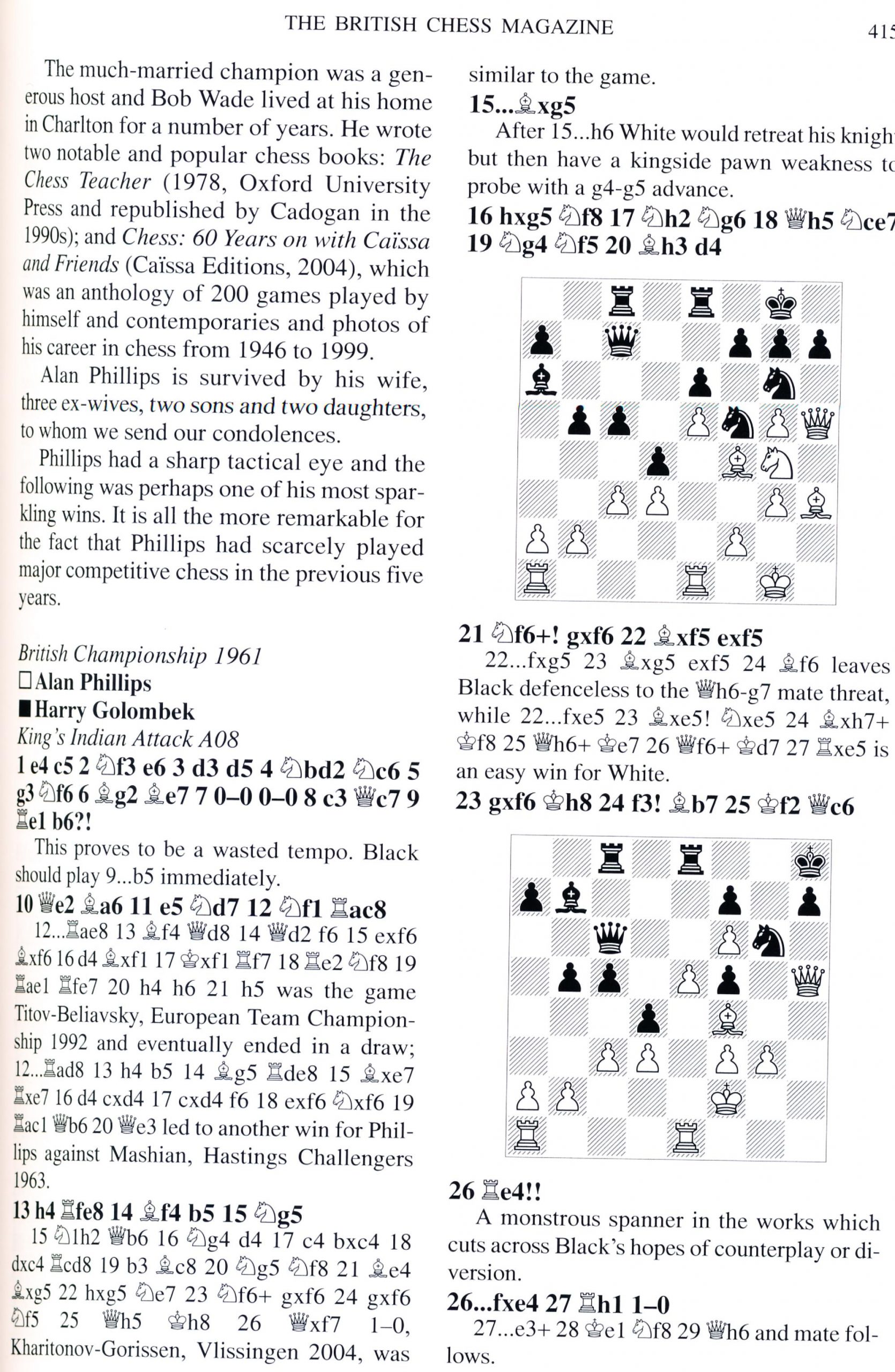 Obituary of Alan Phillips by John Saunders from British Chess Magazine, 2009. Part Two