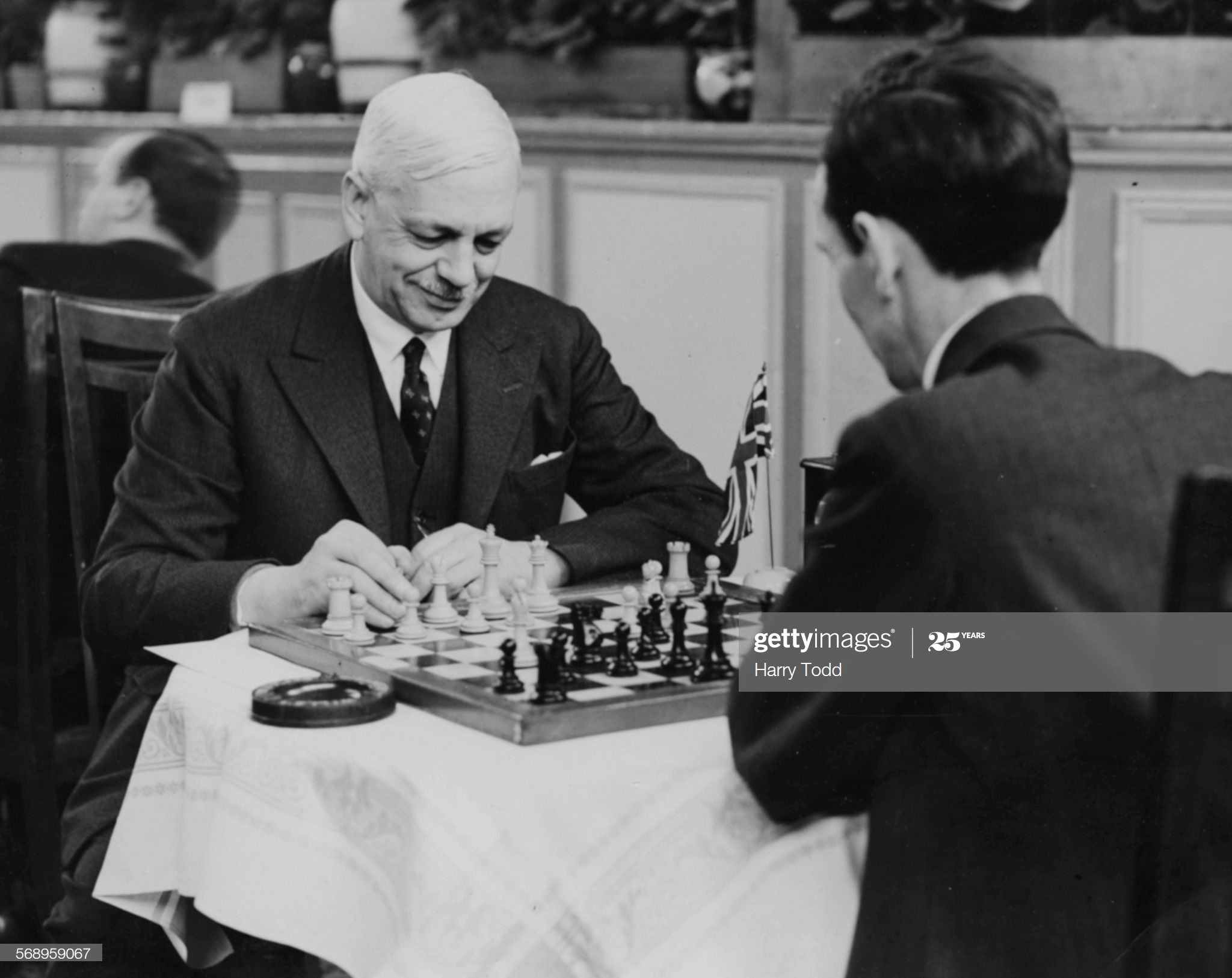 Sir George Thomas And Brian Reilly Sir George Thomas (left), leader of the British chess team, playing Irishman Brian Reilly at the Easter Chess Congress, Margate, April 24th 1935. (Photo by Harry Todd/Fox Photos/Getty Images)