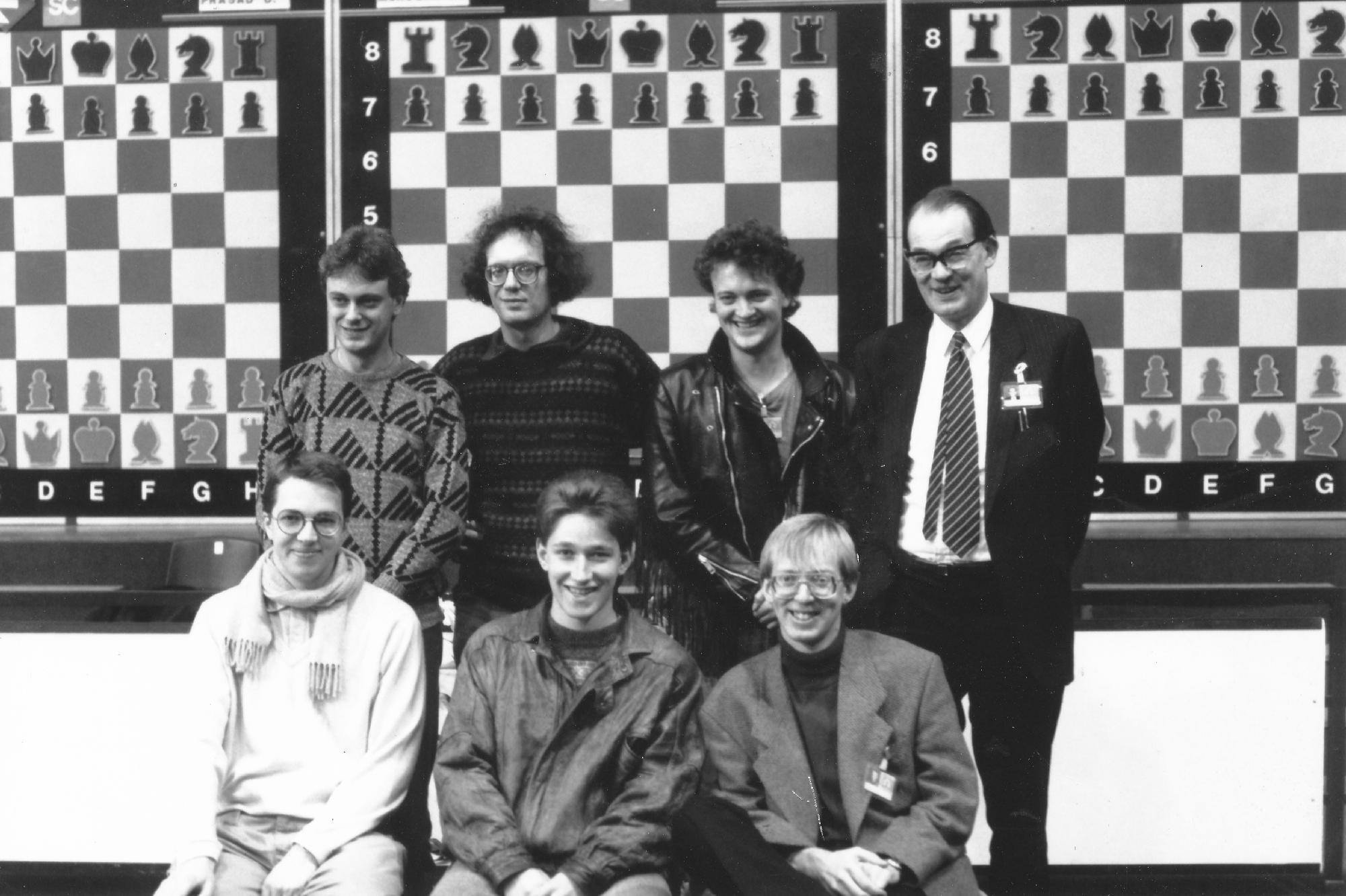 The England Team from the 1990 Novi Sad Olympiad : John Nunn, Jon Speelman, Julian Hodgson, David Anderton OBE (Captain), Nigel Short, Michael Adams and Murray Chandler