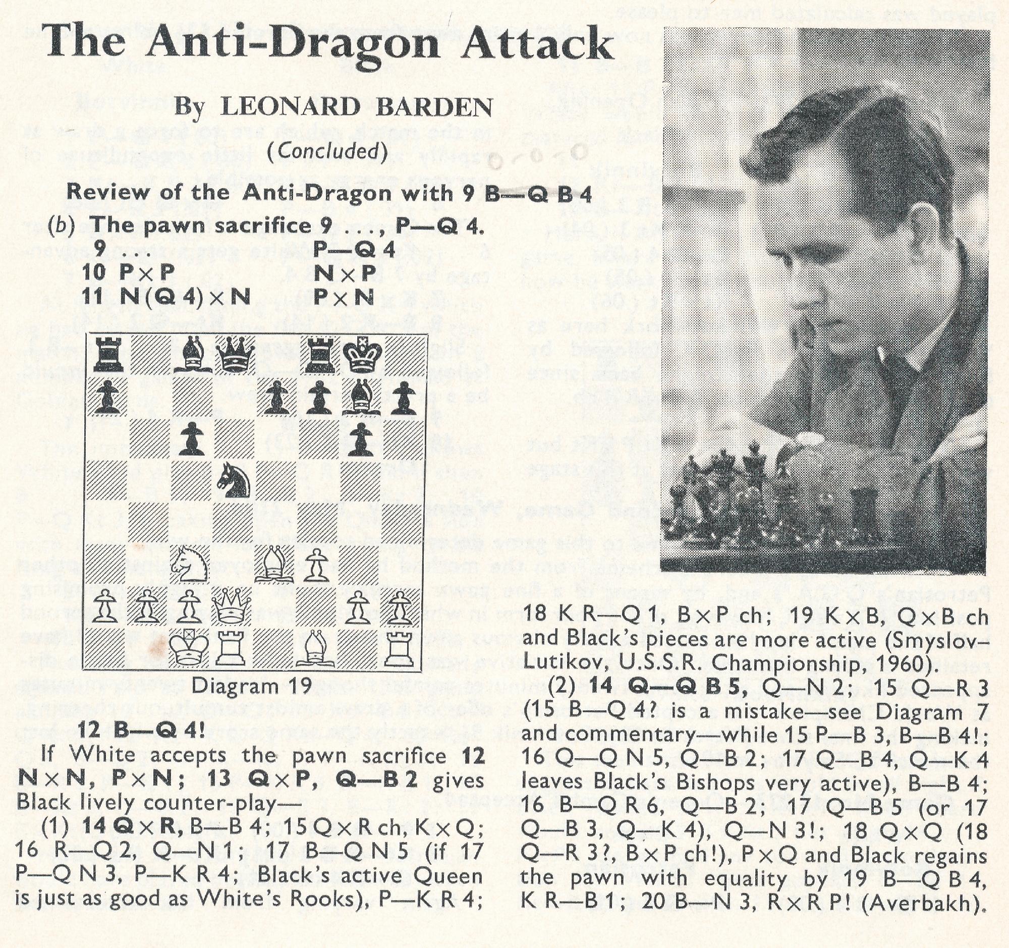 Leonard authored a series of articles on what was to become the Yugoslav Attack versus the Sicilian Dragon. Source : British Chess Magazine, Volume LXXXIII, Number 7 (July), page 208