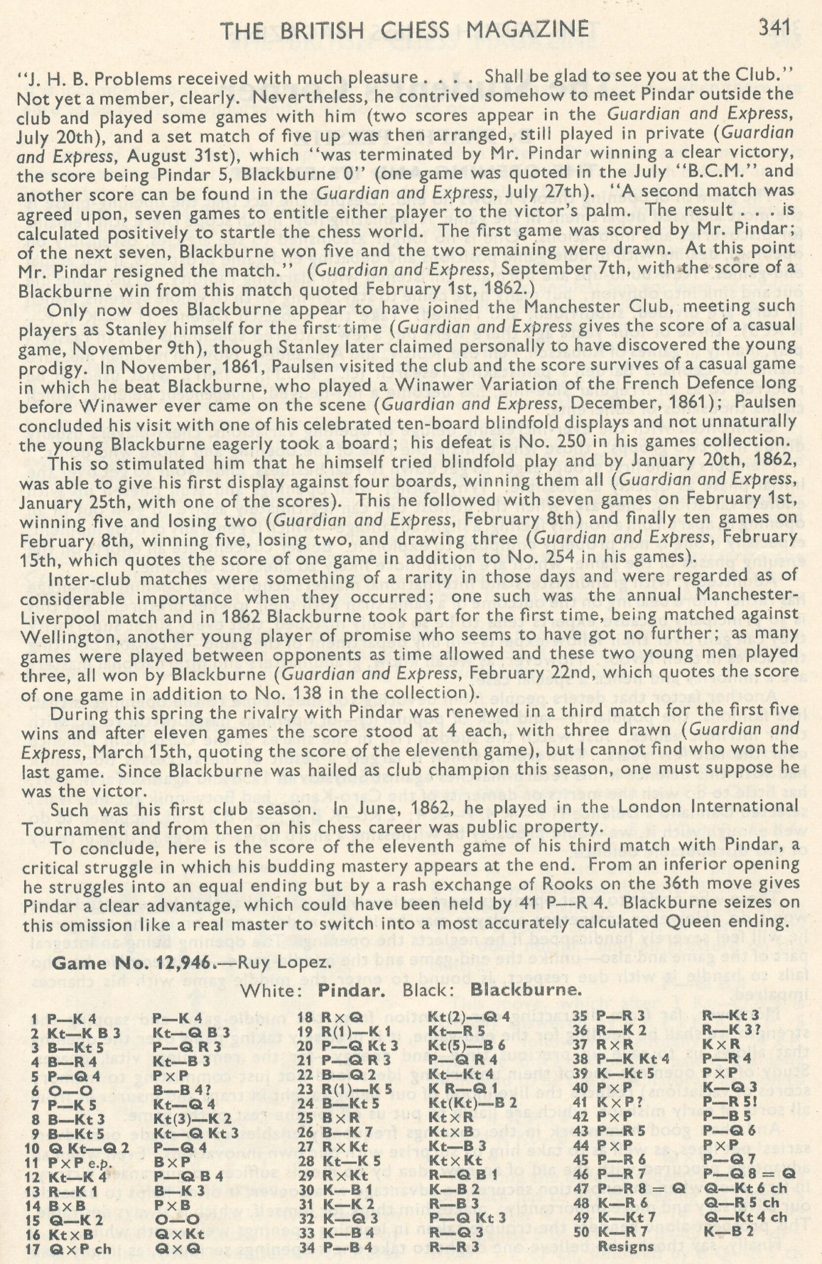 British Chess Magazine, Volume LXXX1 (1961), Number 12 (December), page 341