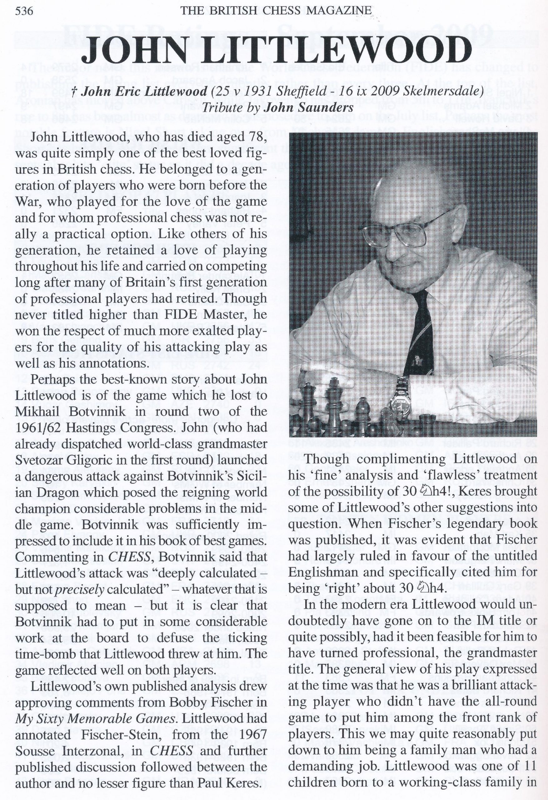 British Chess Magazine, Volume CXXIV (129), 2009, Number 10, October, page 536
