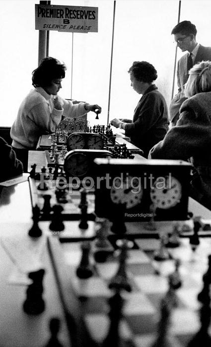 37th Hastings International Chess Congress, 1962. USA Ladies champion Lisa Lane (L) playing against British Champion Eileen Tranmer