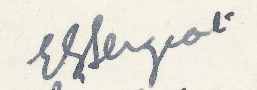 Signature of EG Sergeant from a Brian Reilly "after dinner" postcard from Margate 1936.