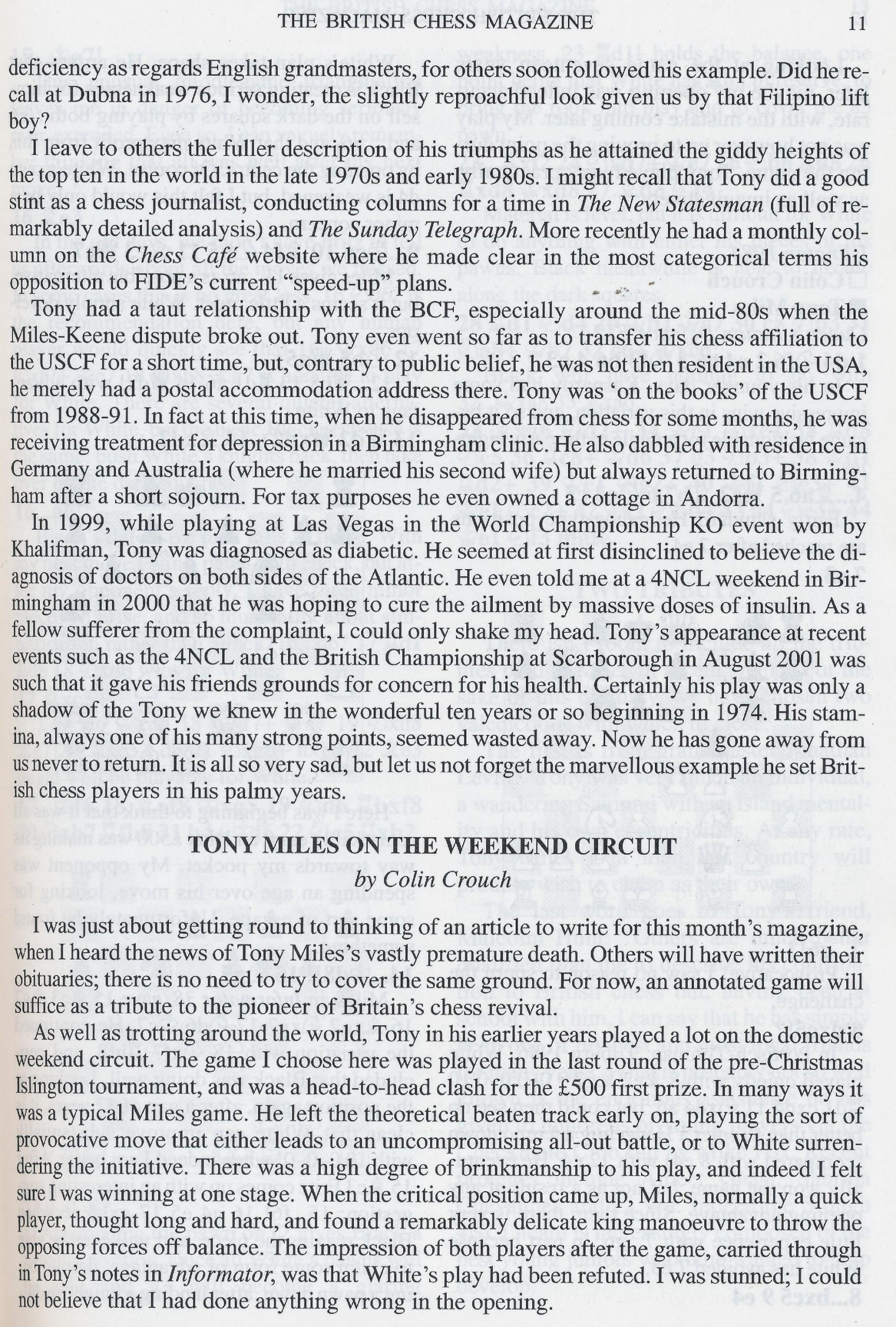 British Chess Magazine, Volume CXXII (122, 2002), Number 1 (January) pp. 6-13