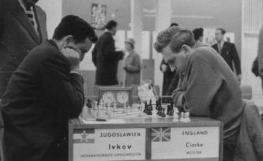 Borislav Ivkov playing Peter Clarke at the 1960 Leipzig Olympiad. The game was a QGA which was drawn