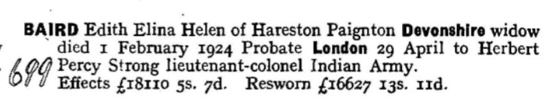 Probate record for Edith Baird (1924)
