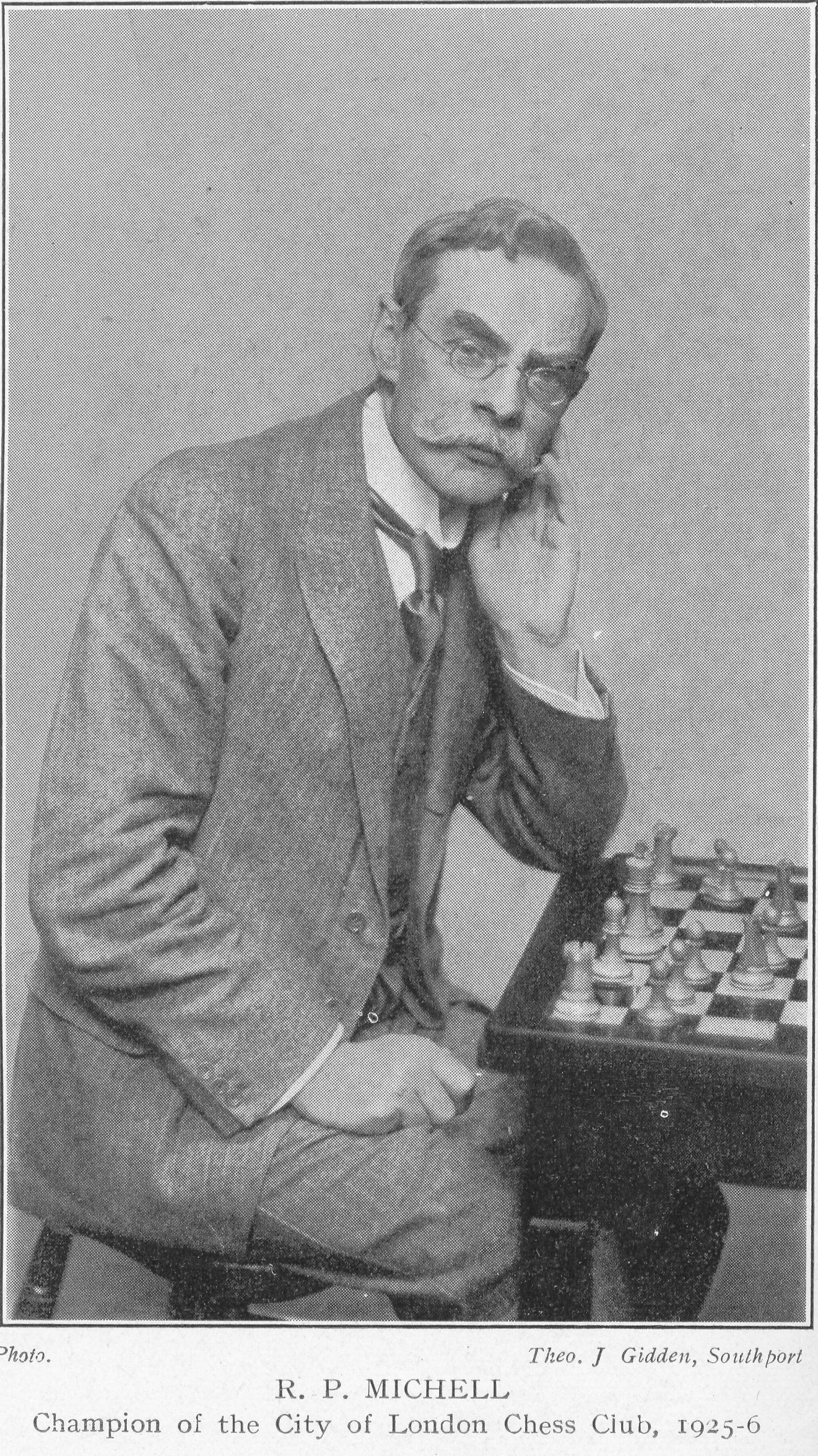 Reginald Pryce Michell, British Chess Magazine, Volume XLV1, April, 1926, photographer: Theo J. Gidden, Southport