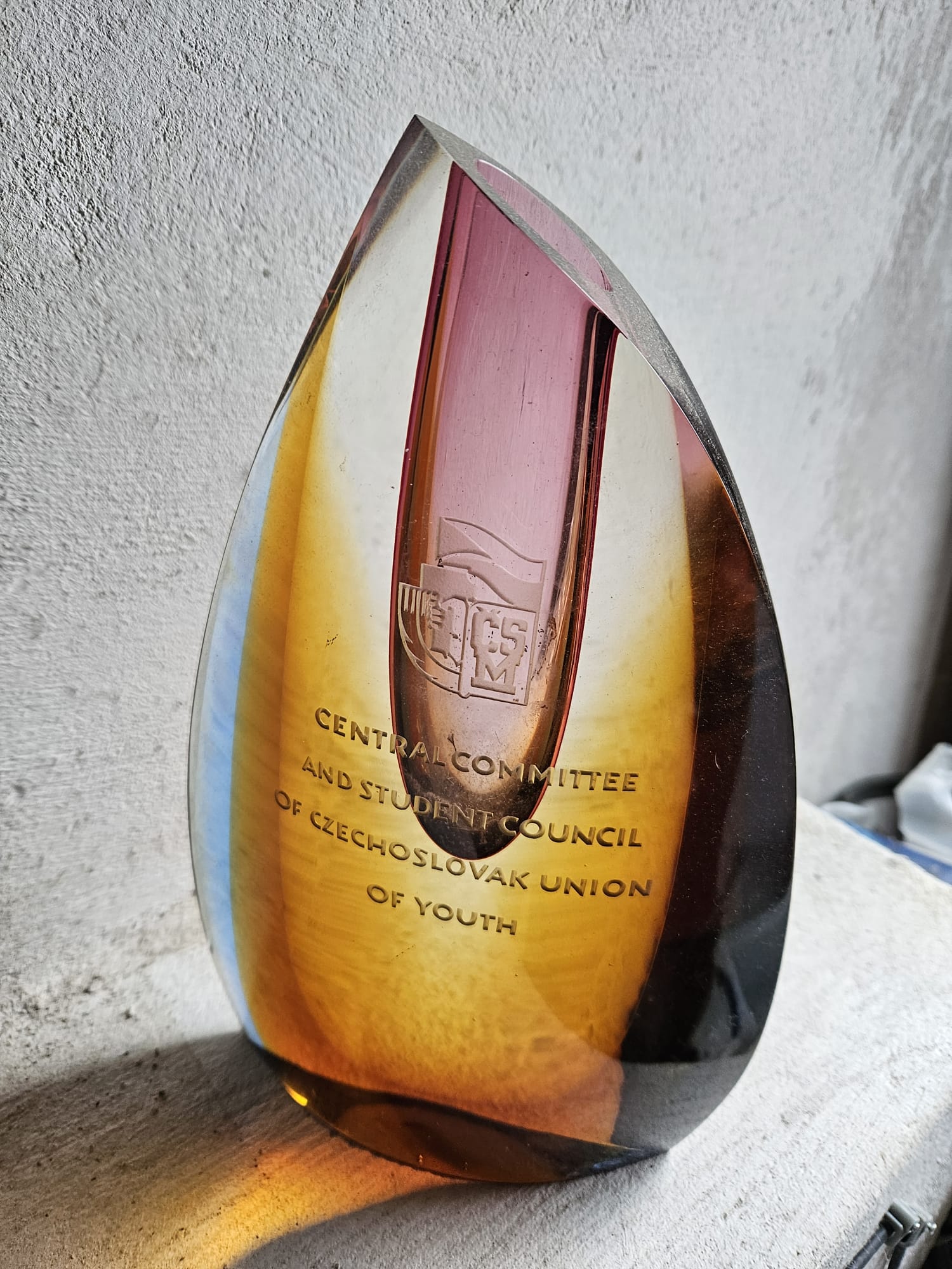 1967 trophy from the Central Committee and Student Council of the Czechoslovak Union of Youth