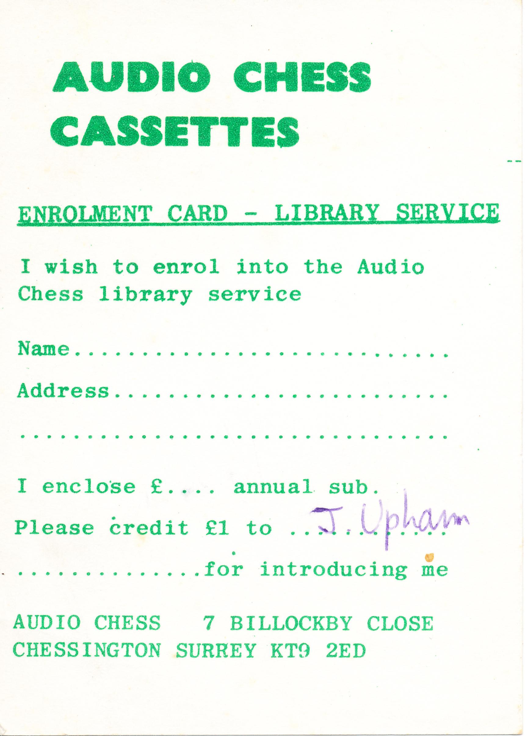 Audio Chess membership card