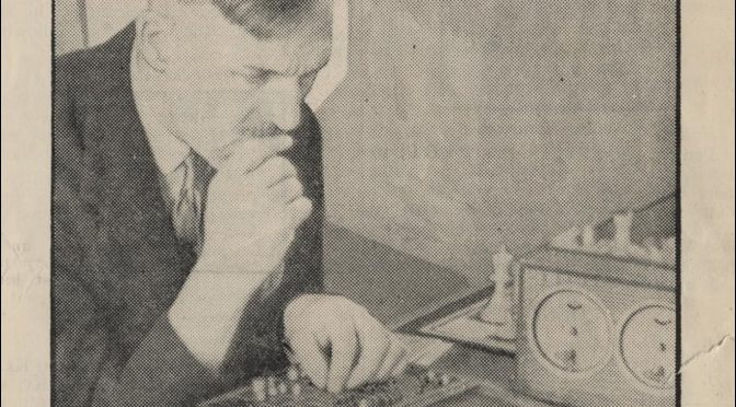 Blind Competitor RW Bonham in play in the British Championship. He is using a Braille set. Courtesy of Michael Clapham from https://chessbookchats.blogspot.com/2020/03/british-championships-felixstowe-1949.html
